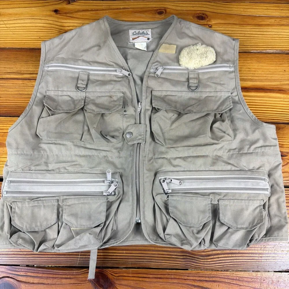 Vintage 80s Cabelas Fly Fishing Vest Utility Mens XL Made in Korea